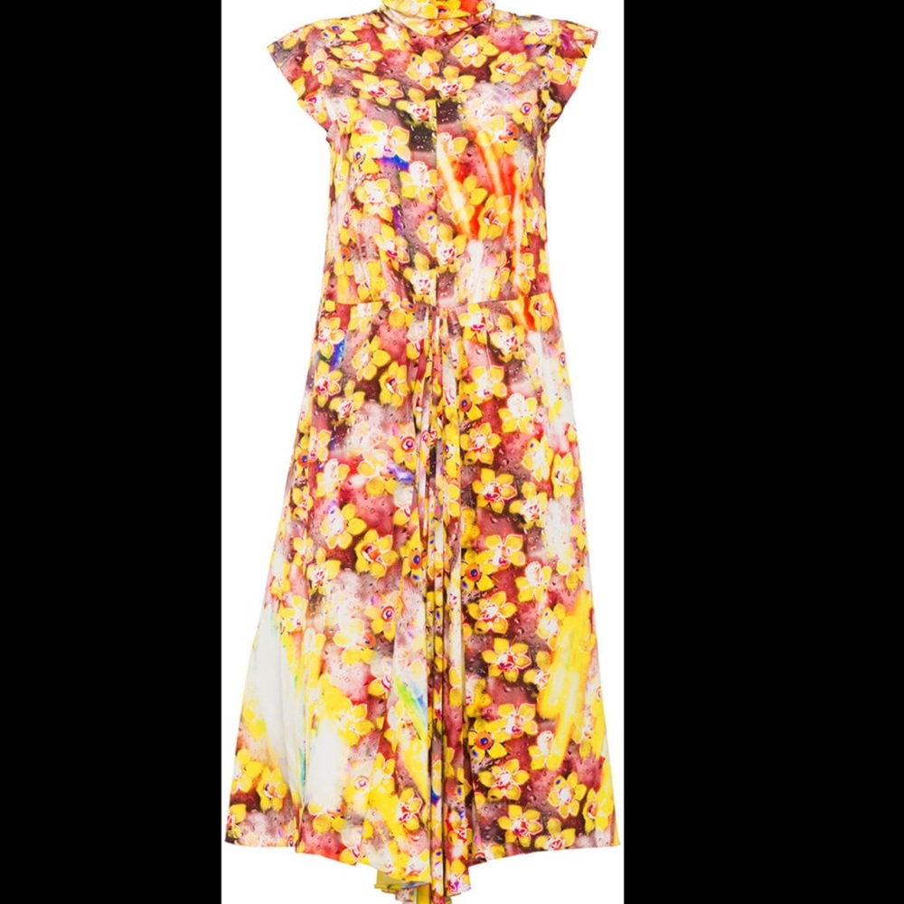 Prada Silk Flower Yellow Multicolor dress